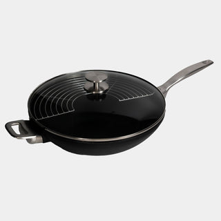 CXD Dual Ceramic Layer, Diamond Reinforced Nonstick Wok with Lid and Rack - 12.5" (32 cm), 5.3 QT (5 L) | Made in Switzerland
