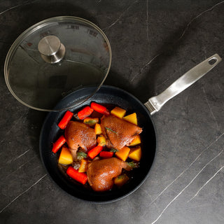 CXD Dual Ceramic Layer, Diamond Reinforced Nonstick Fry Pan with Glass Lid | Made in Switzerland