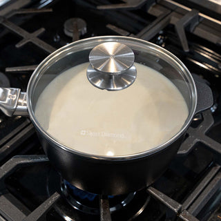 CXD Dual Ceramic Layer, Diamond Reinforced Nonstick Saucepan with Glass Lid | Made in Switzerland