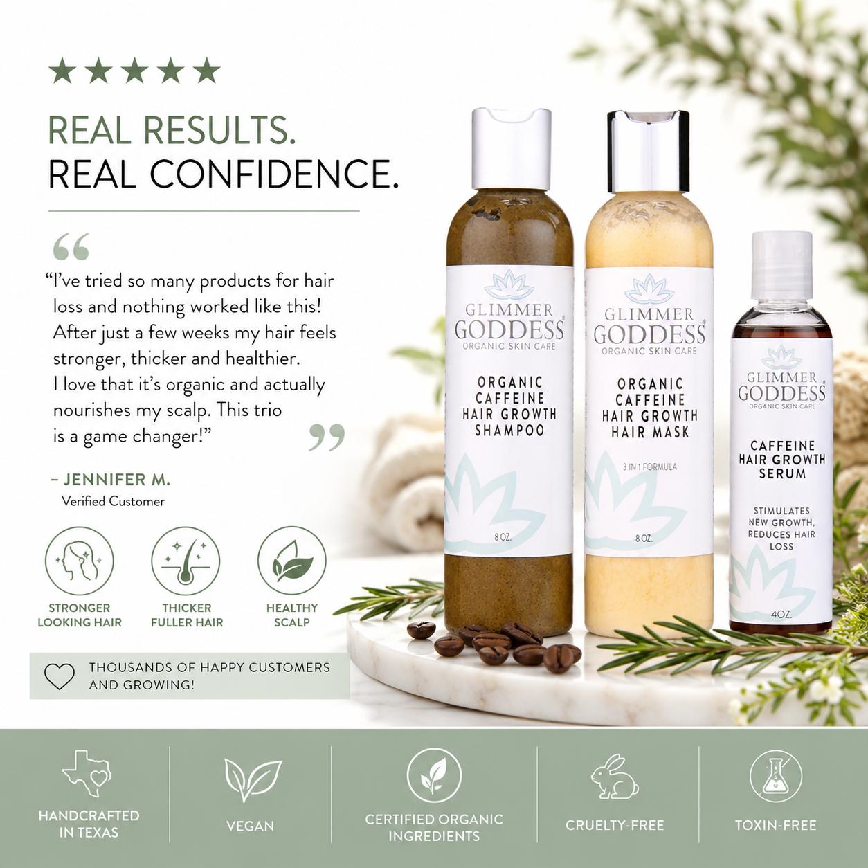 Organic Caffeine Hair Growth System – 3-Step Treatment Set - Glamourous Grace