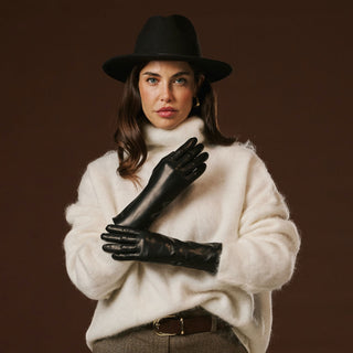 Camilla (black) - Italian long leather winter gloves with luxurious cashmere lining - Glamourous Grace