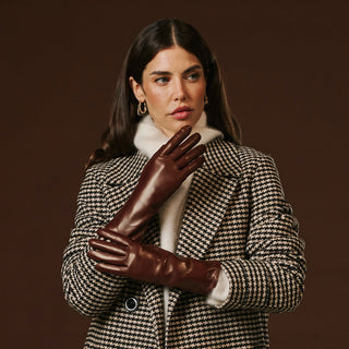Camilla (brown) - Italian long leather winter gloves with luxurious cashmere lining - Glamourous Grace