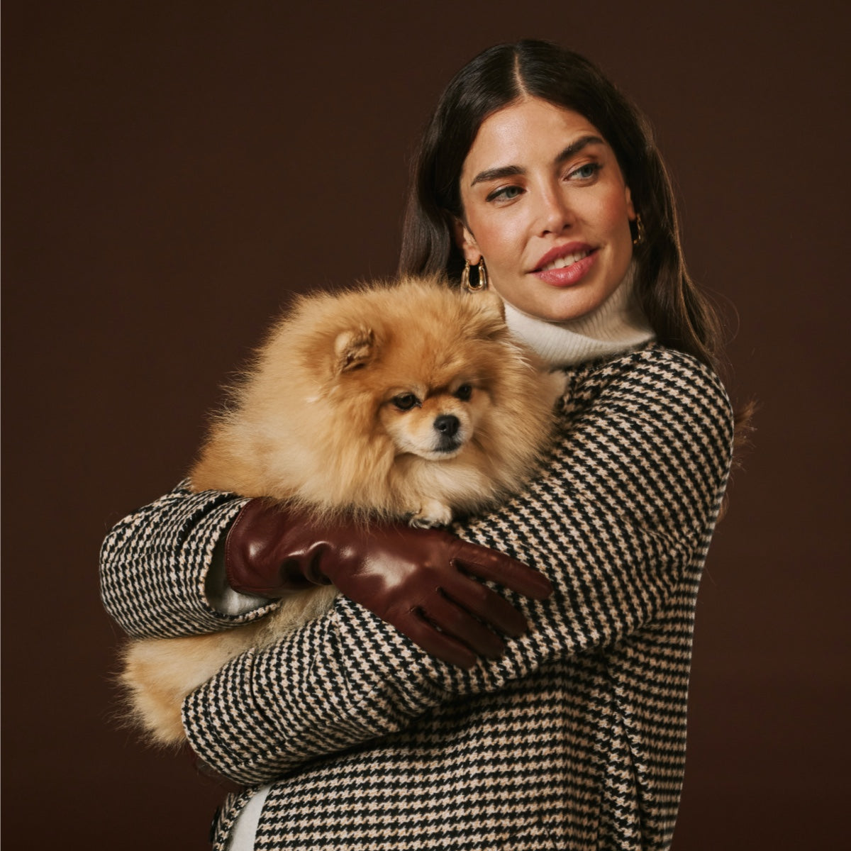 Camilla (brown) - Italian long leather winter gloves with luxurious cashmere lining - Glamourous Grace