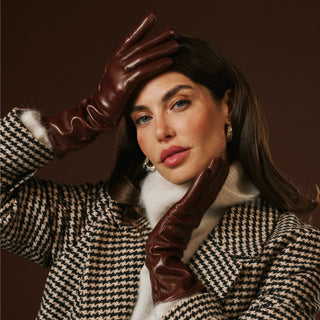 Camilla (brown) - Italian long leather winter gloves with luxurious cashmere lining - Glamourous Grace