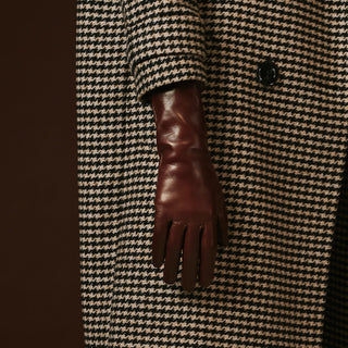 Camilla (brown) - Italian long leather winter gloves with luxurious cashmere lining - Glamourous Grace
