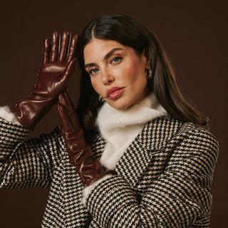 Camilla (brown) - Italian long leather winter gloves with luxurious cashmere lining - Glamourous Grace