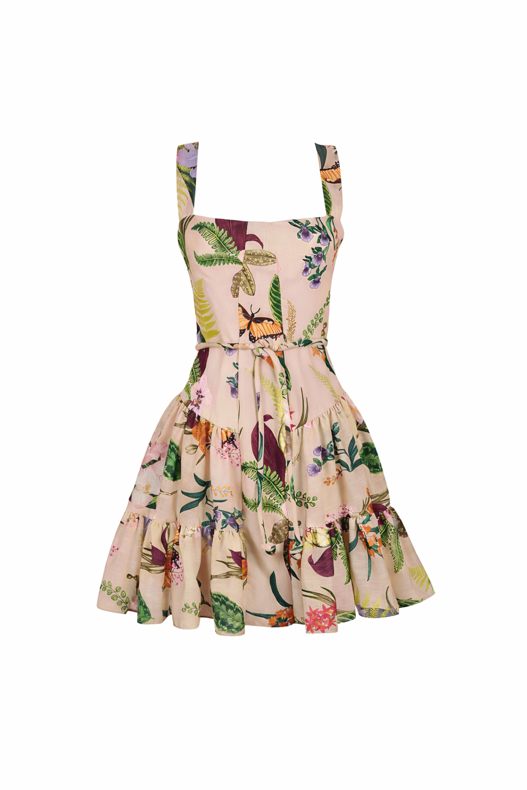 CARACAS MINI DRESS IN JARDIN PRINT SOFT KHAKI - Glamourous Grace