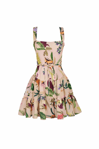 CARACAS MINI DRESS IN JARDIN PRINT SOFT KHAKI - Glamourous Grace
