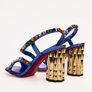 The Caris Sax Blue Block Heel Spike Leather Women Sandal Final Sale! - Glamourous Grace LLC