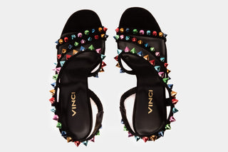 The Caris Black Block Heel Spike Leather Women Sandal Final Sale! - Glamourous Grace