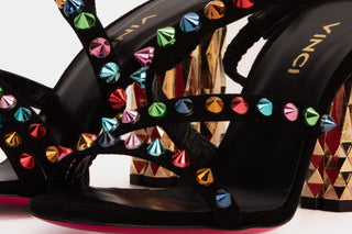 The Caris Black Block Heel Spike Leather Women Sandal Final Sale! - Glamourous Grace
