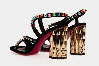 The Caris Black Block Heel Spike Leather Women Sandal Final Sale! - Glamourous Grace