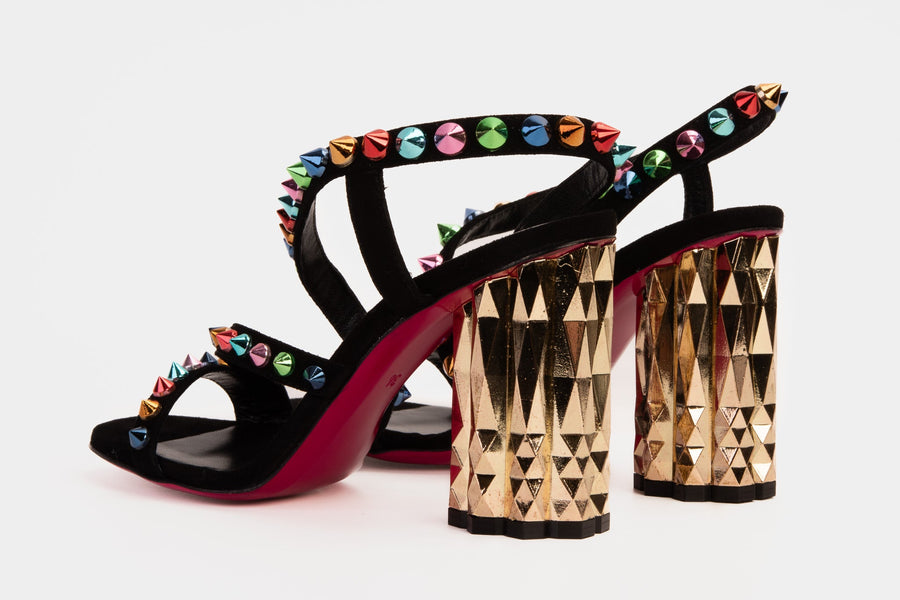 The Caris Black Block Heel Spike Leather Women Sandal Final Sale! - Glamourous Grace