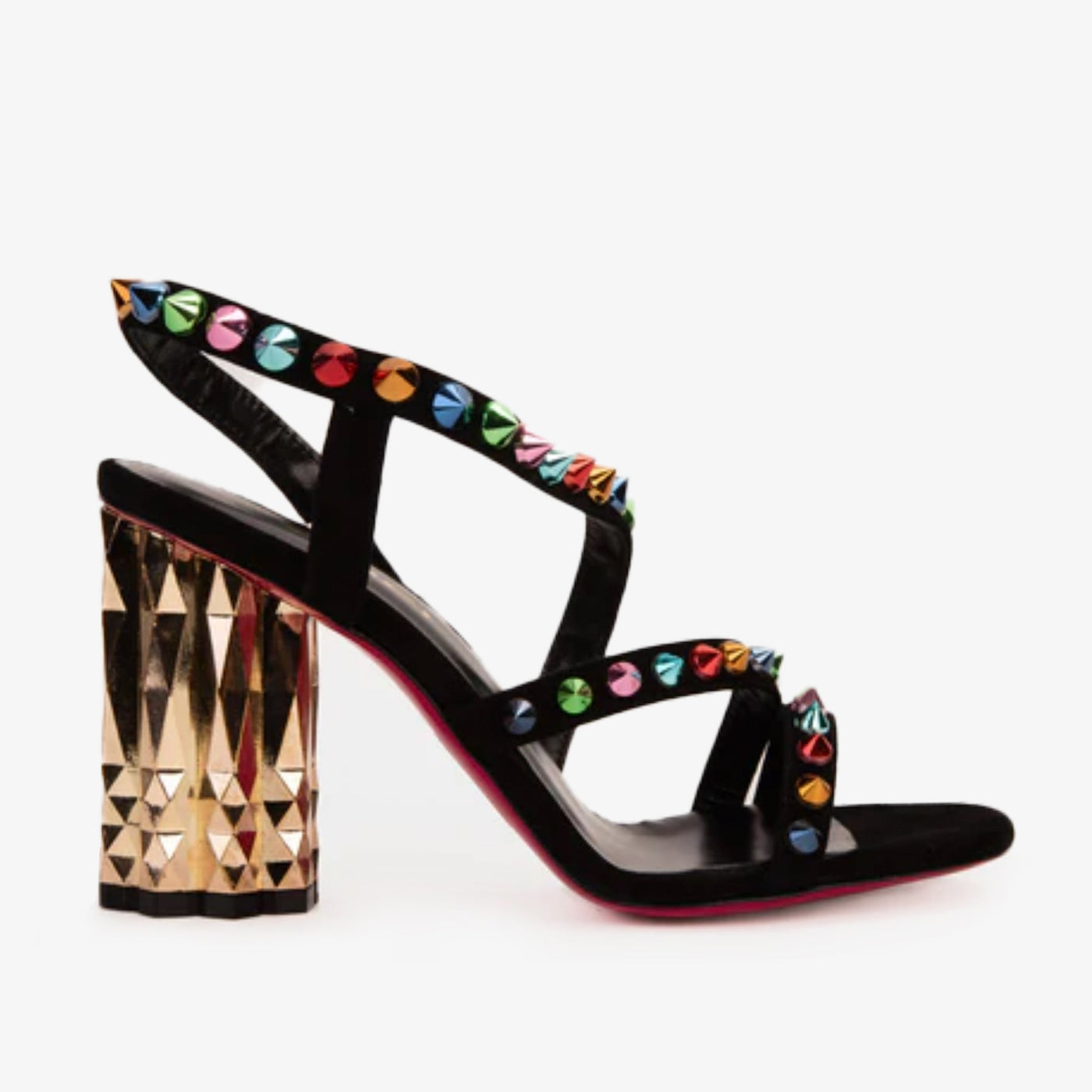 The Caris Black Block Heel Spike Leather Women Sandal Final Sale! - Glamourous Grace