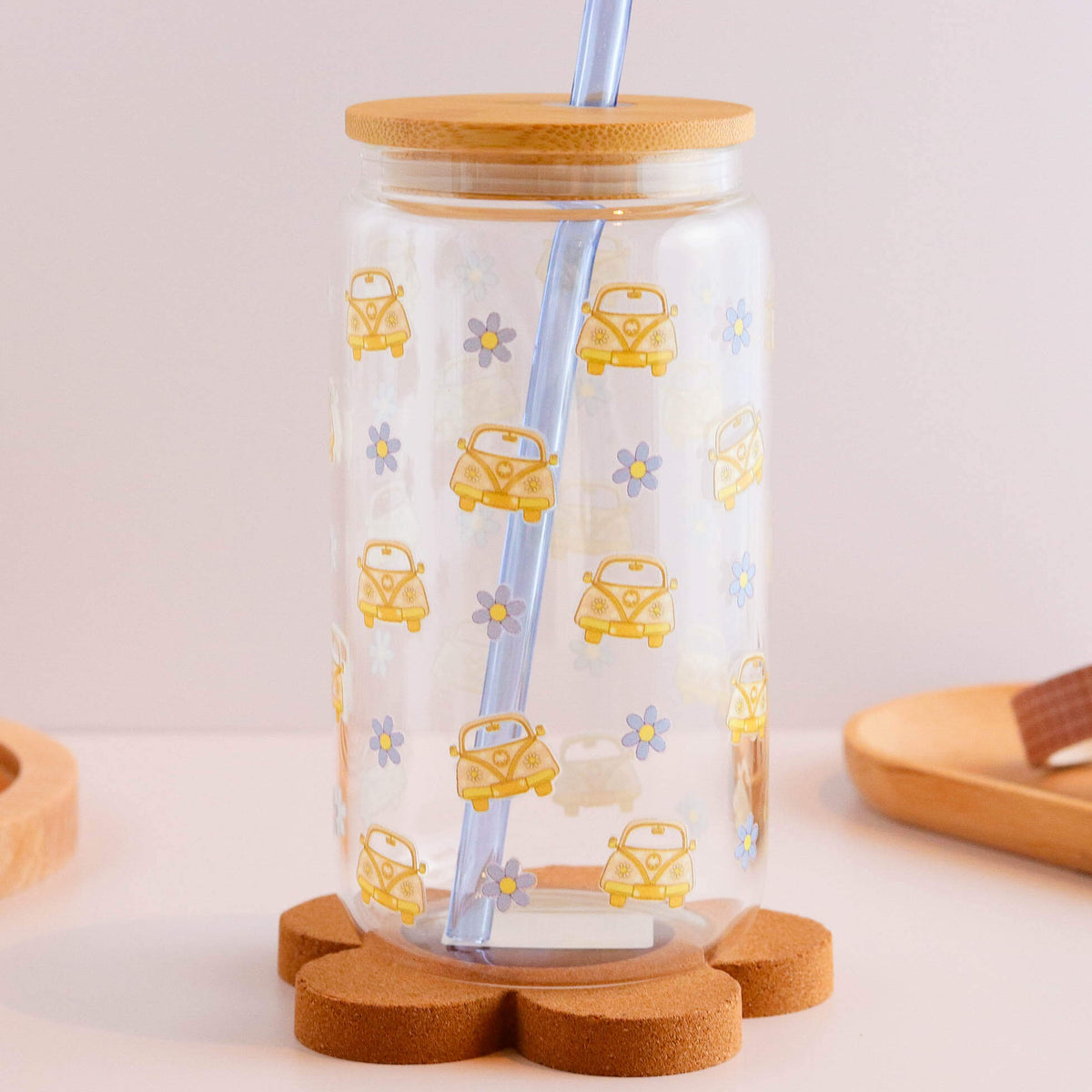 Cars and Daisies 16 oz Glass Cup Set - Glamourous Grace