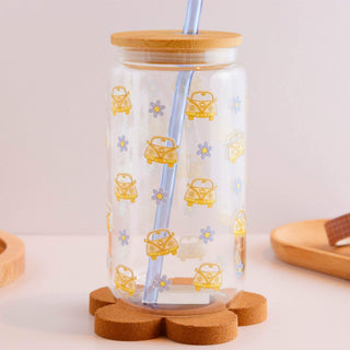Cars and Daisies 16 oz Glass Cup Set