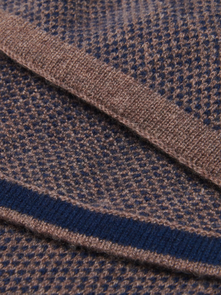 Riccardo (brown & blue) - Italian cashmere scarf with pattern - Glamourous Grace