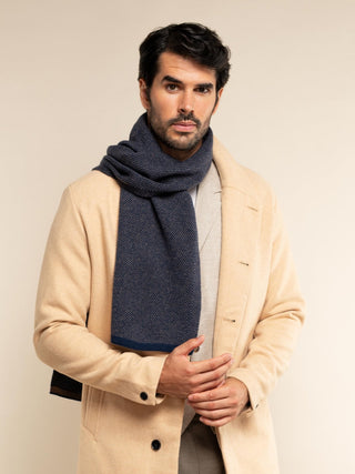 Riccardo (blue & brown) - Italian cashmere scarf with pattern - Glamourous Grace