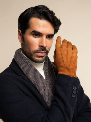 Riccardo (brown & blue) - Italian cashmere scarf with pattern - Glamourous Grace