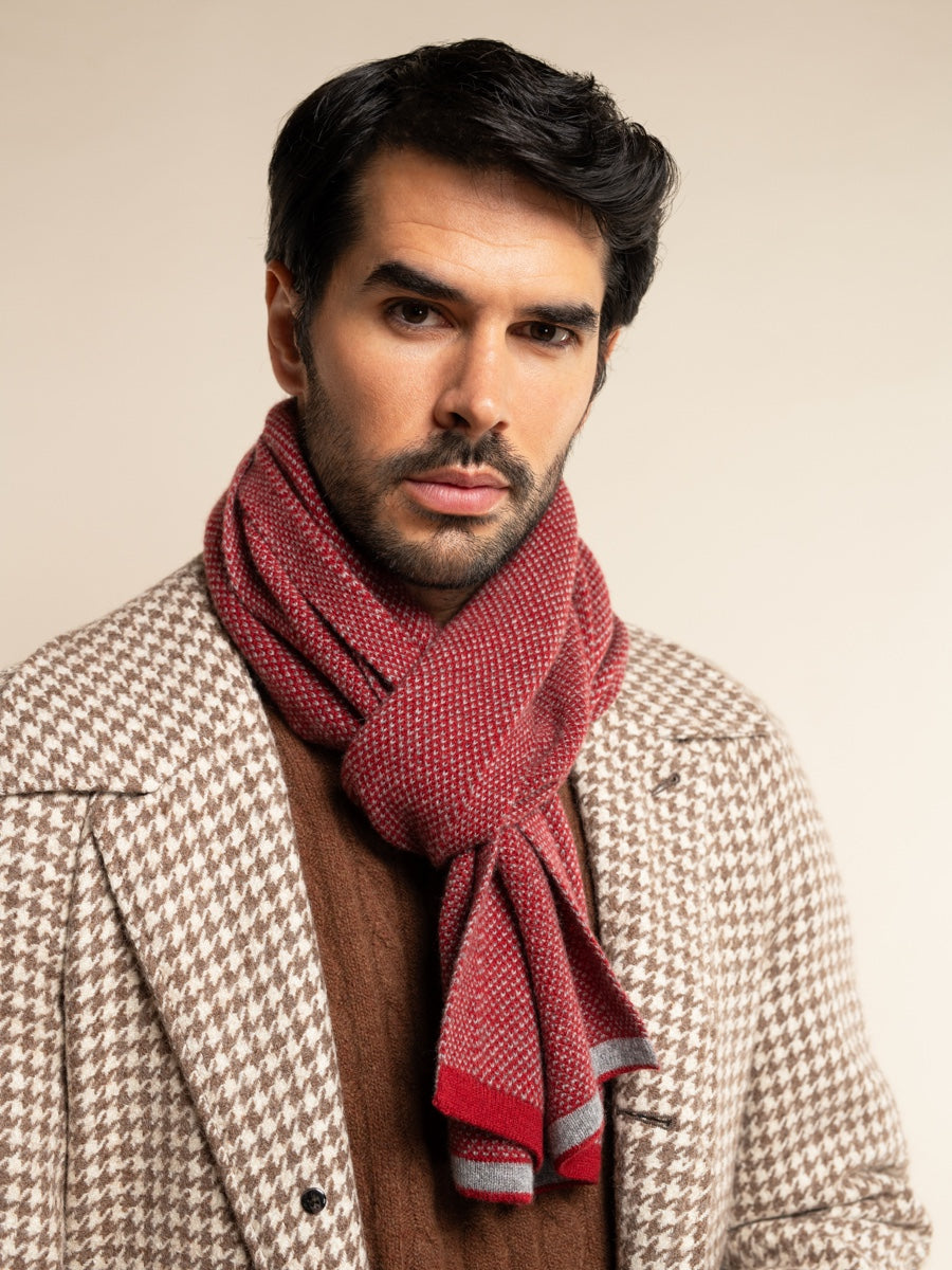 Riccardo (red & grey) - Italian 100% cashmere scarf with pattern - Glamourous Grace