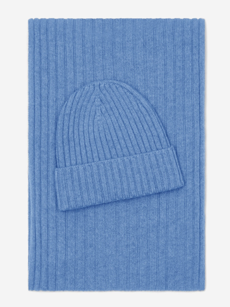 Napoli (light blue) - Italian 100% cashmere ribbed scarf (unisex) - Glamourous Grace