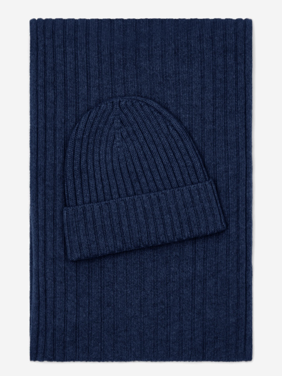 Napoli (navy blue) - Italian 100% cashmere ribbed scarf (unisex) - Glamourous Grace