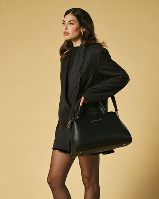 Cecilia (black) - Italian calf leather women’s handbag (with shoulder strap) - Glamourous Grace