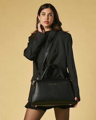 Cecilia (black) - Italian calf leather women’s handbag (with shoulder strap) - Glamourous Grace