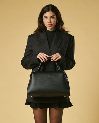 Cecilia (black) - Italian calf leather women’s handbag (with shoulder strap) - Glamourous Grace