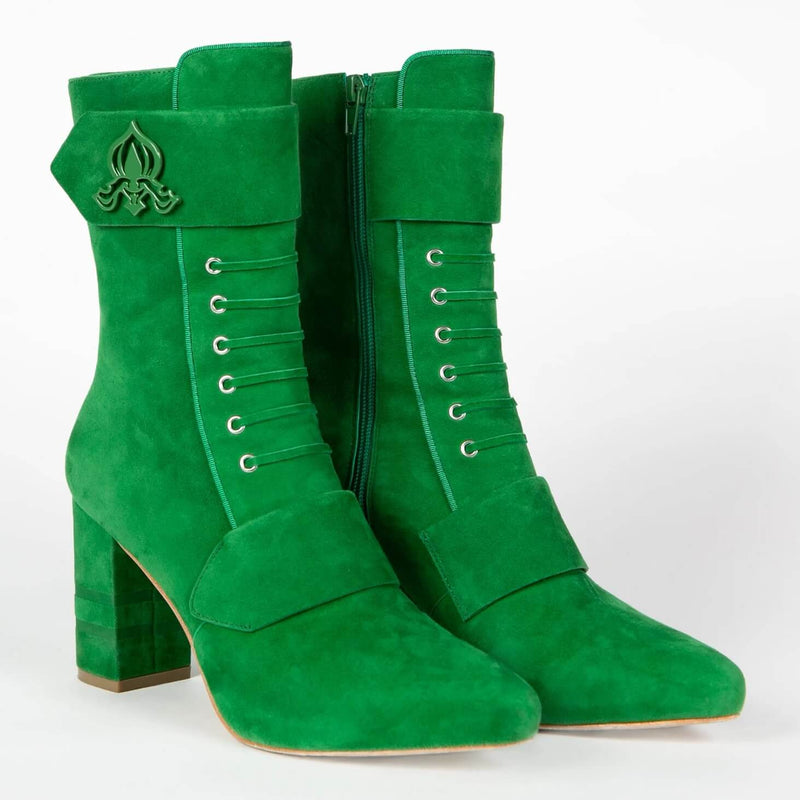 Michaela V Marta Green Suede Knee-High Boots - Glamourous Grace