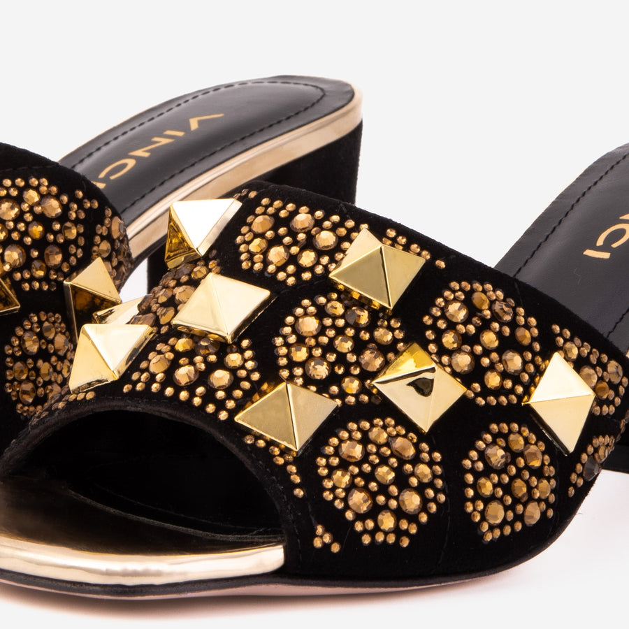 The Chantilly Black Glitter Leather Women Sandal - Glamourous Grace