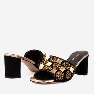 The Chantilly Black Glitter Leather Women Sandal - Glamourous Grace
