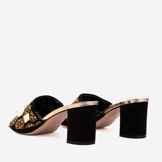The Chantilly Black Glitter Leather Women Sandal - Glamourous Grace