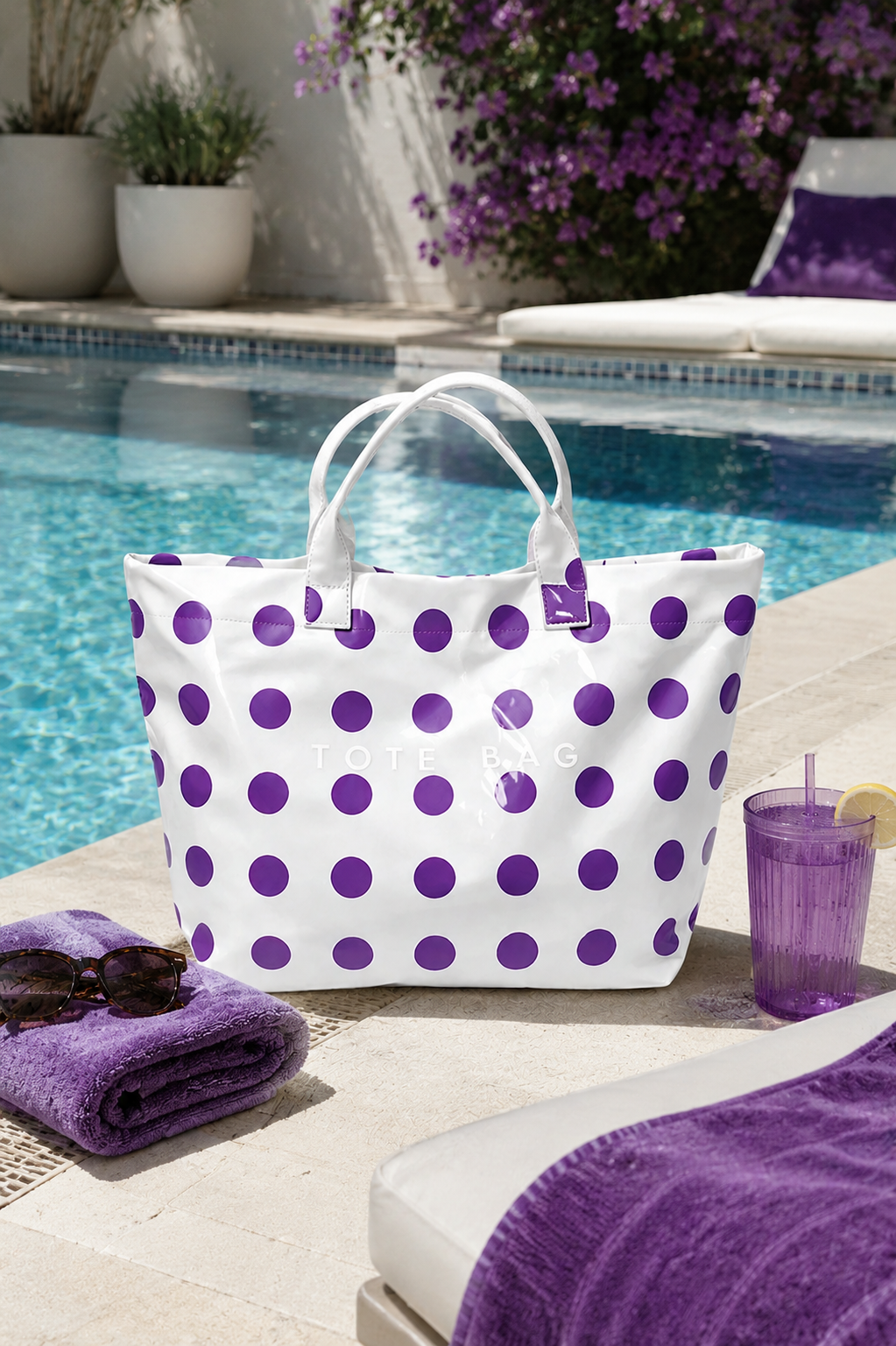 SC - ETA 9/30-10/14 Purple Polka Dot Vinyl TOTE BAG - Glamourous Grace