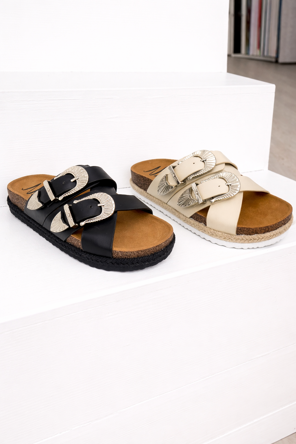 Iris Buckle Sandal in Cream - Glamourous Grace
