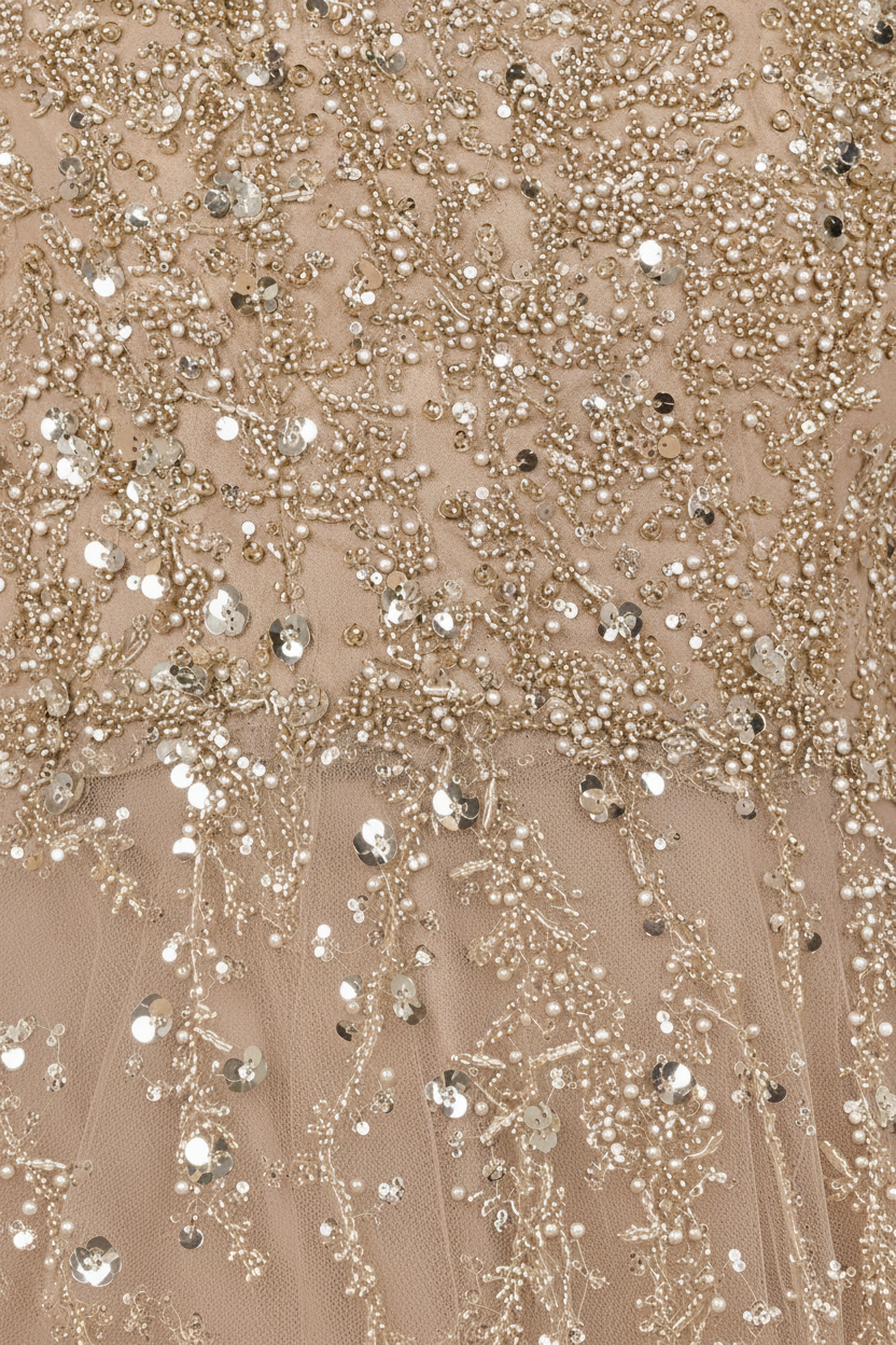 Short Sleeve V-Neck Beaded Ballgown - Glamourous Grace