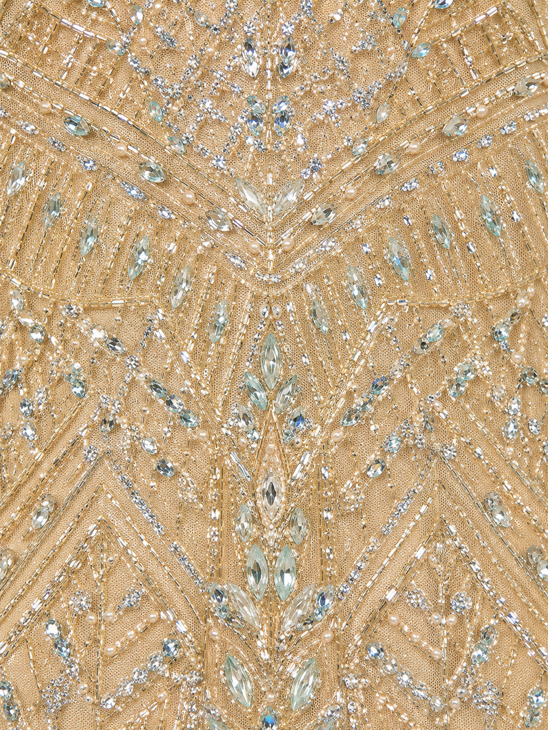 Illusion Neck, Long Sleeve Beaded Gown - Glamourous Grace
