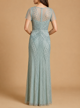 Lara 28856 - Beaded Flutter Sleeve Gown - Glamourous Grace