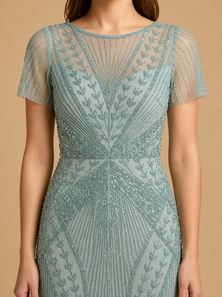Lara 28856 - Beaded Flutter Sleeve Gown - Glamourous Grace