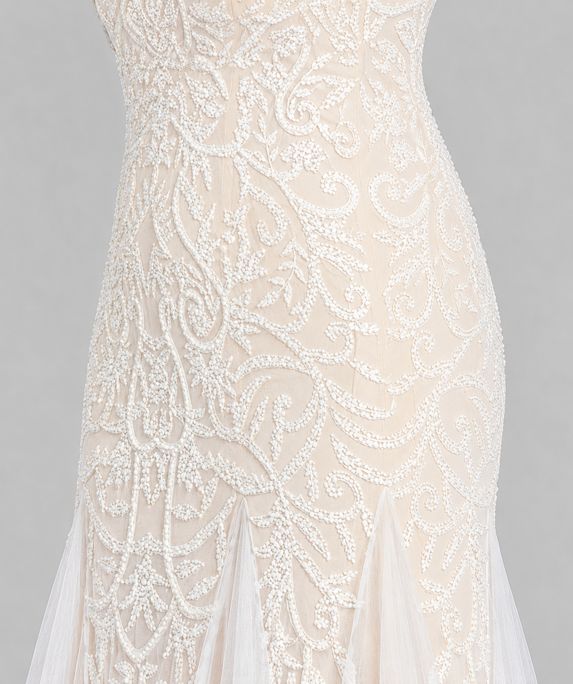 Lara Greta Beaded V-Neck Tulle Wedding Dress with Contrast Lining - Glamourous Grace