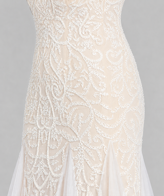 Lara Greta Beaded V-Neck Tulle Wedding Dress with Contrast Lining - Glamourous Grace