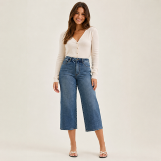 Judy Blue High Waist "Dottie" Wide Crop Md Quarry Fade Jeans