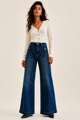 Judy Blue Lux High Waist Wide Leg Jeans in Dark Fade Indigo