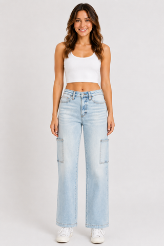Judy Blue Straight Leg Light Blue Denim Cargo Jeans