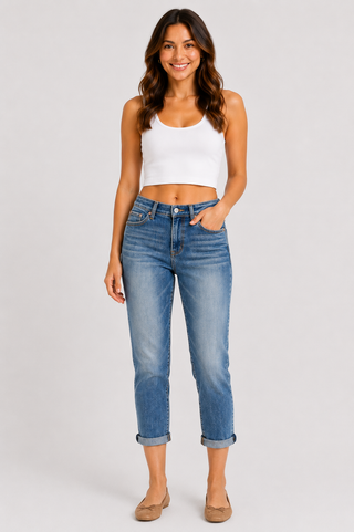 Judy Blue Cuffed Hem Blue Denim Skinny Jeans