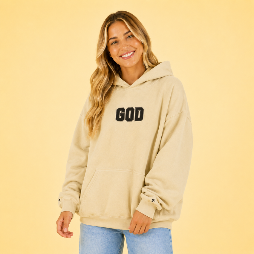 Embroidered GOD Cross Hoodie - Glamourous Grace