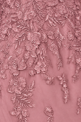 Embroidered Lace Gown with Flowing Capes