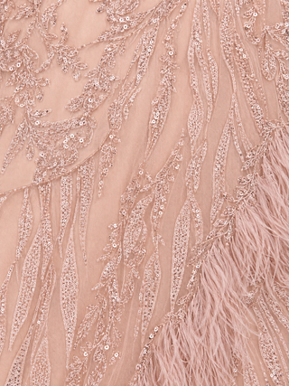 Long Sleeve V-Neck Lace Gown with Feathers