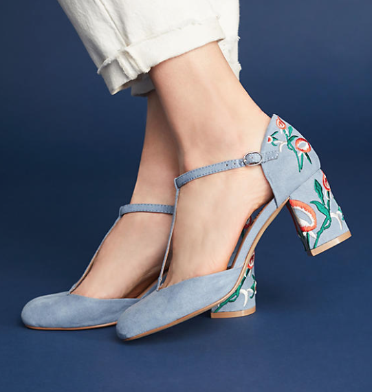 Frenchie T-Strap Embroidered Heels - Glamourous Grace