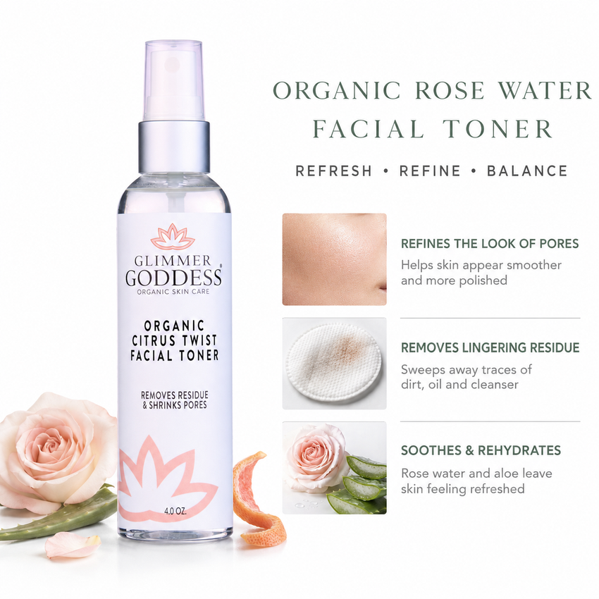 Organic Rose Water Facial Toner – Citrus Twist Toner with Witch Hazel & Aloe for Pore Tightening - Glamourous Grace